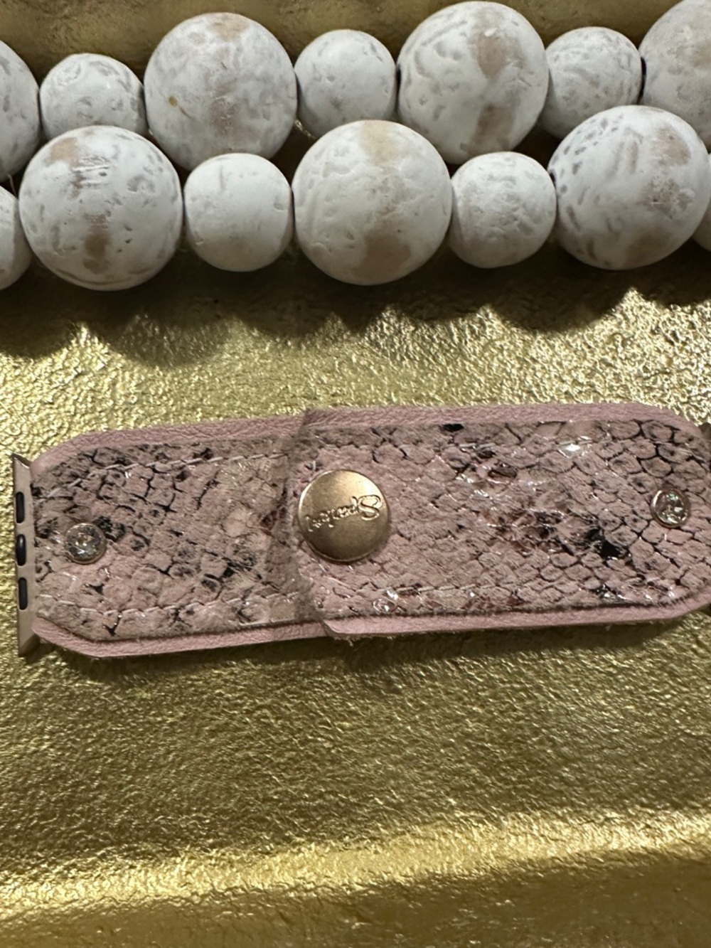 Blush Pink Snakeskin Apple Watch Connector with Gold Snap large adapter